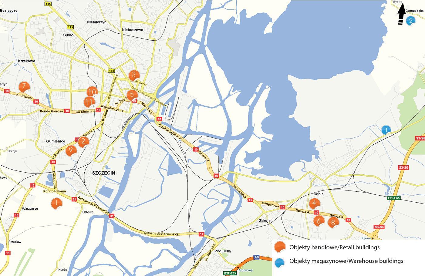 warehouses 1 Auchan 1 North-West Logistic Park 2 CH Molo 2 Prologis Park 3 Galaxy 4 Galeria