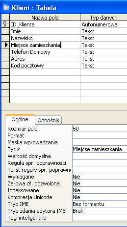 4.1 Zadanie problemowe W tabeli Nieruchomośd, w bazie danych Nieruchomości wprowadź Regułę poprawności w polu Powierzchnia, tak żeby przy wpisaniu wartości większej niż 500 wyświetlił się komunikat o