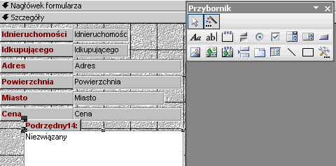 6.2 Zadanie problemowe Utwórz nowy formularz, w bazie danych Nieruchomości, a następnie osadź w nim podformularz.