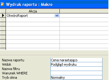 9.2 Zadanie problemowe Stwórz Makro o nazwie Wydruk Raportu w bazie danych Hurtownia i zdefiniuj akcję, która pozwoli na wyświetlenie podglądu wydruku raportu Cena narastająco.