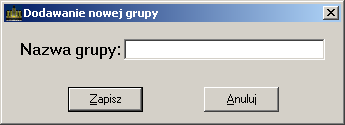 j 3.10.1. Dodawanie nowej grupy. Funkcja umoŝliwiająca dodanie nowej grupy do listy. W tym oknie (rys.42) podajemy tylko nazwę nowej grupy. Rys.42. Dodawanie nowej grupy. 3.10.2. Edycja grupy.