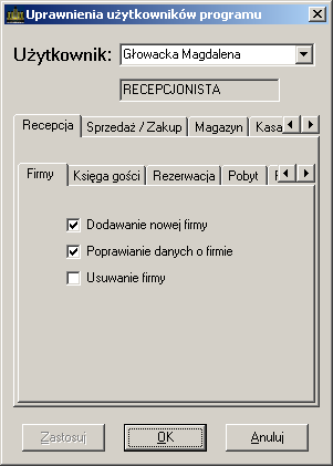 7.4.2. Uprawnienia uŝytkowników. System SOHO posiada rozbudowany mechanizm nadawania uprawnień uŝytkownikom do korzystania Rys.66. Nadawanie uprawnień uŝytkownikom. z poszczególnych funkcji programu.