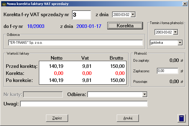 j 3.6.1. Wypisywanie korekty faktury VAT sprzedaŝy. Skorzystanie z tej funkcji powoduje w pierwszej kolejności wyświetlenie okna zawierającego listę wszystkich faktur sprzedaŝy.