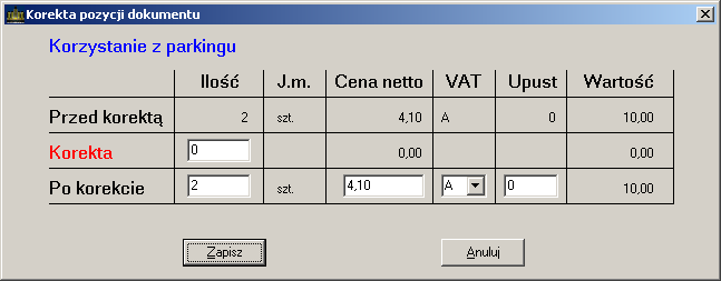 Rys.35. Zawartość korekty faktury VAT zakupu. Rys. 36. Okno korygowania pozycji faktury VAT zakupu. wymaganych pozycji zamykamy okno z zawartością korekty przyciskiem OK.