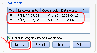 Dokumenty sprzedaŝy / zakupu są rozliczone kasowo jeśli posiadają dołączone dok. kasowe na łączną kwotę, na którą opiewają.