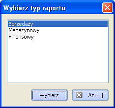 wyświetla listę wszystkich raportów 5 wyświetla listę raportów sprzedaŝy 6 wyświetla listę raportów magazynowych 7 wyświetla listę raportów