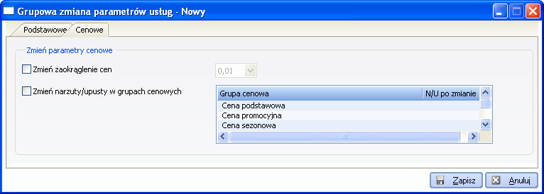 7-33 Karta Grupowa zmiana parametrów usług, zakładka Podstawowe 1.