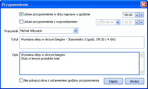 1 Przypisanie serwisanta poprzez wciśnięcie przycisku. 2 Dodanie przypomnienia w module CRM.