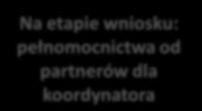 Skład konsorcjum Główne zasady Na etapie wniosku: pełnomocnictwa od partnerów dla koordynatora Umowa partnerska między instytucjami uczestniczącymi KRAJE PROGRAMU 1 2 Min. 3 kraje min.