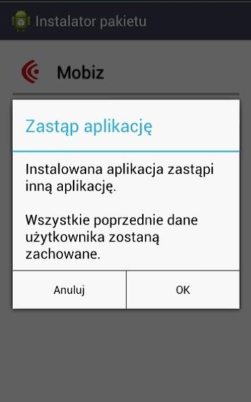 7 3. Aktualizacja aplikacji Mobiz Aplikacja powinna być aktualizowana natychmiast po tym, kiedy nowa wersja jest dostępna.