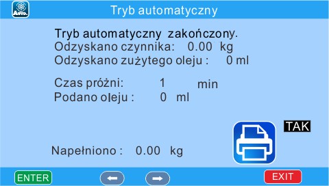 Tryb automatyczny UWAGA: Test szczelności próżnią jest funkcją dodatkową i w RCC-8a nie występuje.