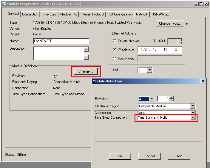 Włączenie CIP Sync na lokalnym module sieciowym Ethernet EN2TR 6. Kliknij dwa razy na Local EN2TR (slot 1) w drzewie I/O Configuration, aby dostać się do jego ustawień. 7.