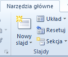 TWORZENIE PREZENTACJI Tworząc nową prezentację, możemy rozpocząd od pustej prezentacji lub skorzystad z gotowych motywów kolorystycznych.