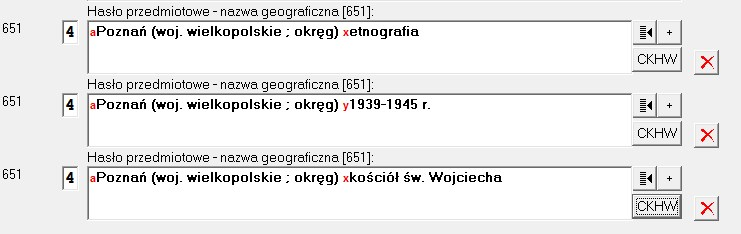 651 hasło przedmiotowe nazwa geograficzna Wpisujesz tu nazwę geograficzną i inne istotne dopowiedzenia tak by ułatwić czytelnikowi poszukiwania.