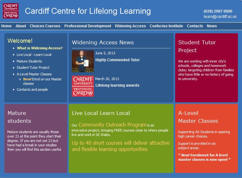 Uniwersytet w Cardiff proponuje ponadto szereg kursów i szkoleń, zarówno w trybie zajęć tradycyjnych, jak i kursów on-line, czy w formie elektronicznej na nośnikach CD.