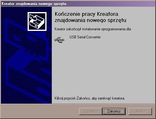System powinien znaleźć i zainstalować sterowniki z podanej lokalizacji. Po wyświetleniu okna końca pracy kreatora (rys.22) należy nacisnąć Zakończ. Rys.
