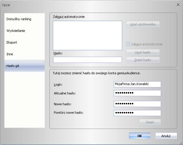 Rysunek 5. Okno zmiany hasła 2.2 Baza plików GEM Baza plików GEM jest narzędziem służącym do wybierania plików potrzebnych do analiz spośród dostępnych dla danego użytkownika.