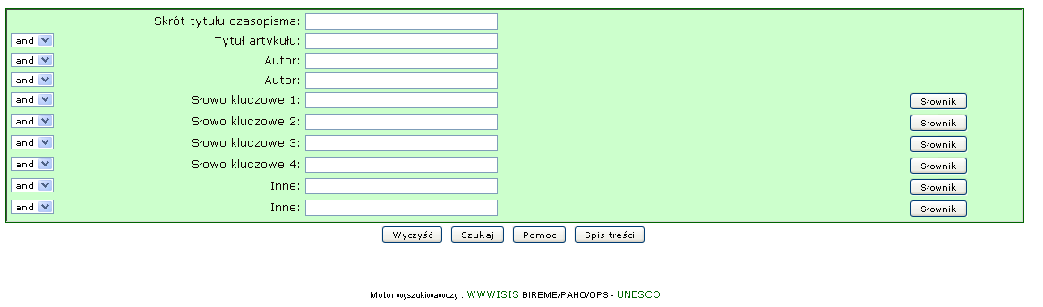 System WWW-ISIS z przeglądarką WWW - formularz wyszukiwawczy w