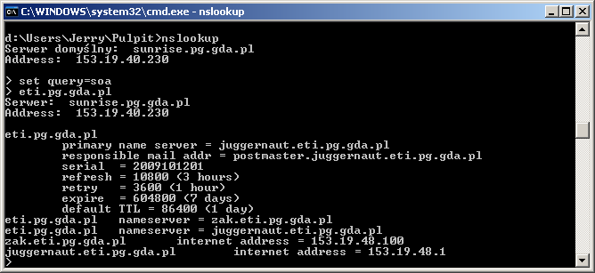 NSLOOKUP Umożliwia kwerendę