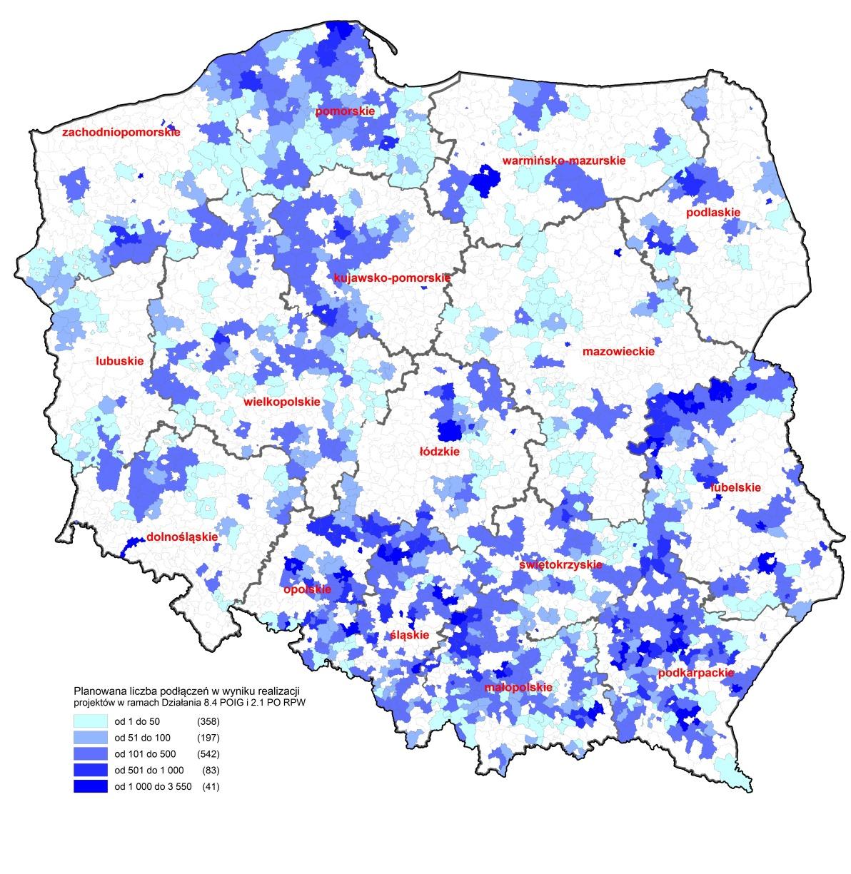 Rysunek 2 Planowana liczba podłączeń w wyniku realizacji projektów 8.4 i II.