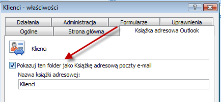 str. 4 Żeby dodać folder typu kontakt jako kolejną książkę adresową należy : Kliknąć prawym przyciskiem myszy na folderze typu kontakt Przejść na zakładkę Książka adresowa Outlook, a następnie
