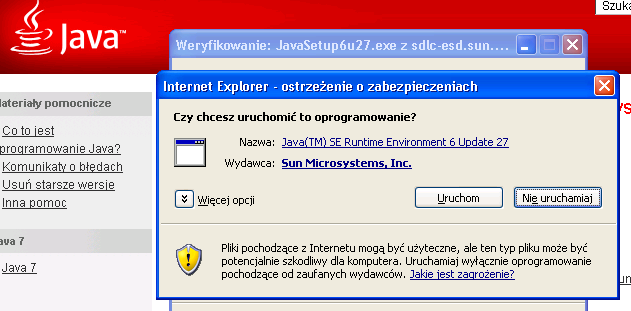 5. Java. W następnym kroku będzie potrzebna zainstalowana na komputerze obsługa Javy. Aby sprawdzid czy w naszej przeglądarce działa Java należy wejśd na stronę: http://www.java.