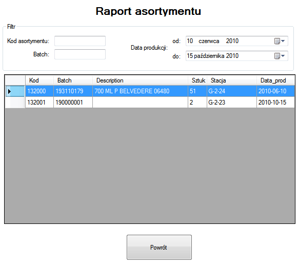 Rysunek 5 Magazyn Funkcja ta umożliwia podgląd stanu stacji magazynu. Pod względem możliwości jest ona podobna do raportu opisanego powyżej.