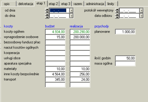 4.2 Tematy 62 Rysunek 4.5: dodawanie tematu Etap 1, 2, 3 W zakładkach [etap 1, 2, 3] porównuje się planowane i rzeczywiste koszty związane z danym tematem.