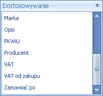 Aby na liście towarów i usług widoczne były tylko karty cennikowe ze stawką VAT sprzedaży 23% należy w filtrze tuż pod nazwą kolumny wybrać z listy stawkę 23%.