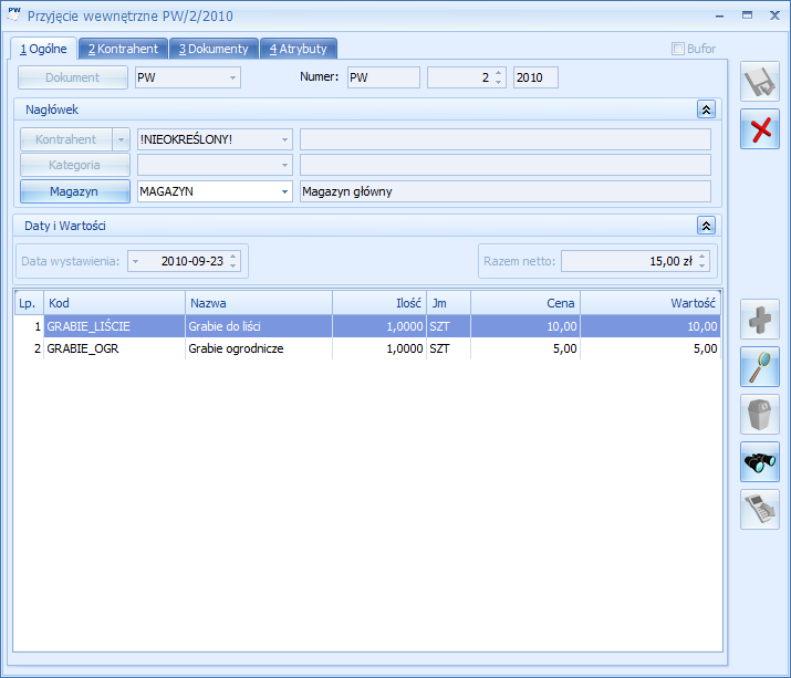 4.21.3 Formularz PW obsługa Zasady obsługi formularza zostały opisane szczegółowo w rozdziale Standardy w programie. 4.21.4 Formularz PW: zakładka Ogólne Zakładka zawiera następujące informacje: Dokument wybór typu dokumentu determinuje sposób numeracji.