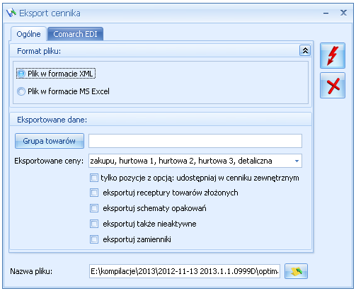 5.13 Eksport/ Import cennika W programie istnieje możliwość eksportu cennika do pliku oraz następnie jego importu w inn