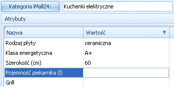 wykorzystywane w galerii imall24 wraz z przypisanymi do tych kategorii atrybutami.