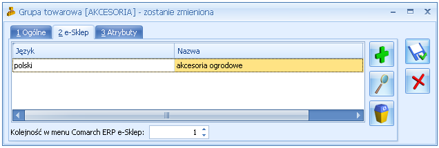 8.3 Przygotowanie bazy towarowej dla e-sklep 8.3.1 Grupy towarów wysyłane do e-sklep Do sklepu będą wysyłane Grupy towarów zgodnie z definicją w konfiguracji (Konfiguracji firmy/ Ogólne/ e- Sklep/iMall24).