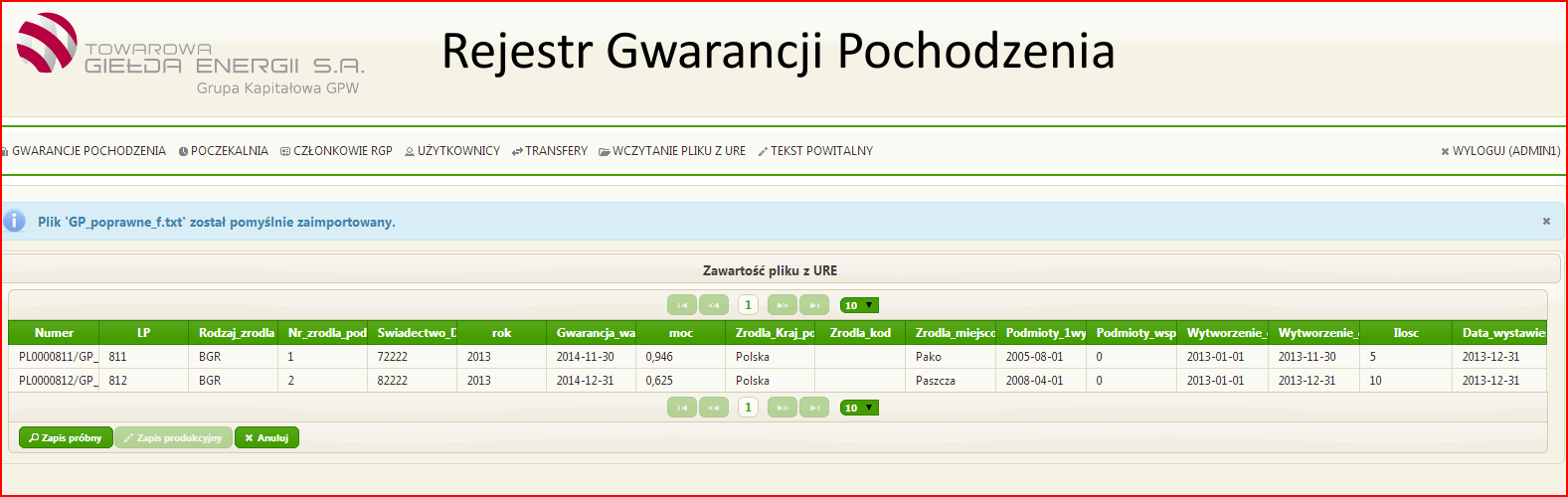 Wersja robocza rejestru gwarancji Strona