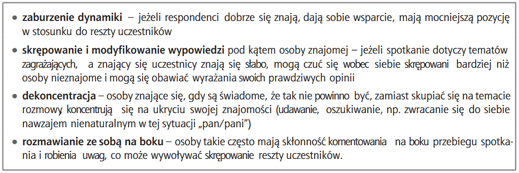 Dążenie do homogeniczności grupy vs. Dążenie do zróżnicowania doświadczeń i opinii Badani powinni uczestniczyć w badaniu (np.