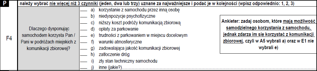 BADANIE CZYNNIKÓW DETERMINUJĄCYCH WYBÓR SPOSOBU PODRÓŻY przyczyny wyboru samochodu osobowego w podróżach miejskich