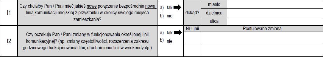 BADANIE OCZEKIWANYCH ZMIAN W FUNKCJONOWANIU TRANSPORTU PUBLICZNEGO oczekiwane nowe połączenia bezpośrednie z przystanku w