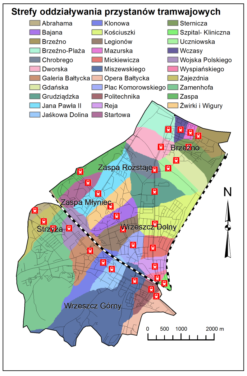 Rysunek 2 Mapa stref ciążenia przystanków