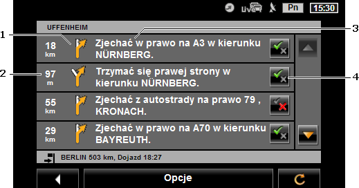 9.13 Opis trasy Podręcznik użytkownika NAVIGON 70 Plus 70 Premium 70 Premium Live Przed uruchomieniem nawigacji można przedstawić opis obliczonej trasy.