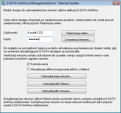 22 Podręcznik G DATA AntiVirus Business Uwaga: Jest to jedyna metoda aktualizacji plików Serwera.