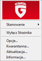 66 Podręcznik G DATA AntiVirus Business Kliknij prawym klawiszem myszy ikonę Klienta. Pojawi się menu kontekstowe umożliwiające skanowanie wybranych zasobów, autostartu i pamięci.