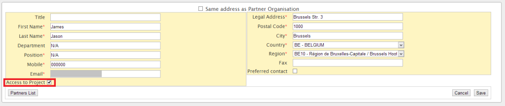 3. Wyświetli się lista osób kontaktowych instytucji Beneficjenta wraz z ich statusami. Istnieją 2 rodzaje statusów dostępu: "Tak" lub "Nie". 4.