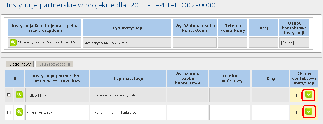 4. Kliknąć przycisk "Usuń zaznaczone". Wyświetli się okienko z prośbą o potwierdzenie. 5. Po kliknięciu OK., wyświetli się potwierdzenie usunięcia osoby kontaktowej.