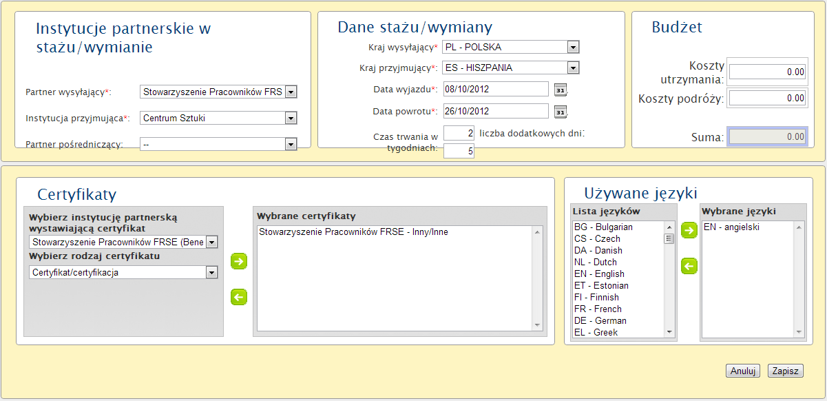 6. Wyświetlą się szczegółowe informacje o stażu/wymianie tej osoby. 6.7. Jak edytować dane stażu/wymiany?