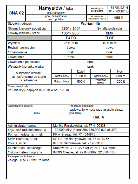 Miejsca gminne Są to miejsca lądowania śmigłowców wyznaczone w każdej gminie celem przekazania pacjenta z naziemnego zespołu ratownictwa medycznego do śmigłowca i odtransportowania go do