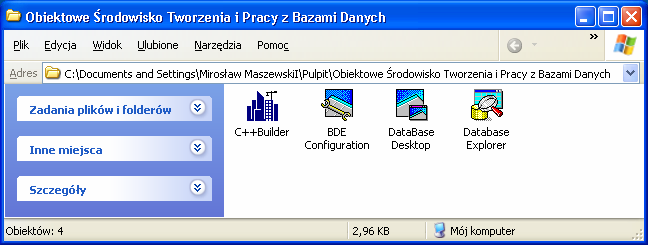 Obiektowe Środowisko Tworzenia i Pracy z Bazami Danych Na obiektowe środowisko tworzenia i pracy z Bazami Danych składają się 4 narzędzia: BDE Configurator konfiguracja środowiska BDE ( Silnik