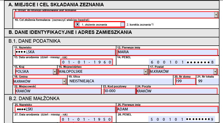 Profile użytkowników (3) Przy wypełnianiu zeznania wszystkie dane zostaną automatycznie przeniesione do formularza Ù Należy także pamiętać o