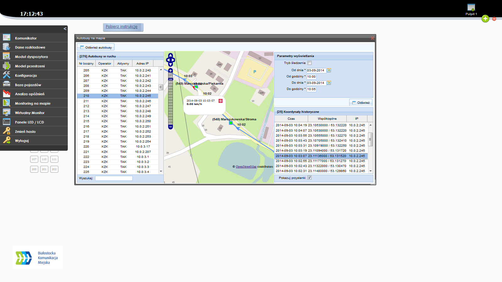 Monitoring na mapie W każdej chwili można także sprawdzić dane historyczne wozu.