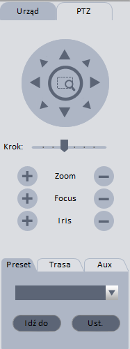 4.1.4 PTZ (kamera szybkoobrotowa) Jeśli posiadasz kamerę typu PTZ, kliknij zakładkę PTZ aby sterować kamerą. Rysunek 4-4.