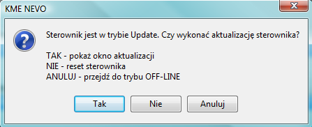 Strona 16 z 66 Rys. 3.9 Informacja o wykonywaniu aktualizacji na pasku stanu programu. o W przypadku wystąpienia błędu komunikacji podczas aktualizowania, (Rys. 3.10, należy kliknąć OK ) należy ponownie połączyć się ze sterownikiem.